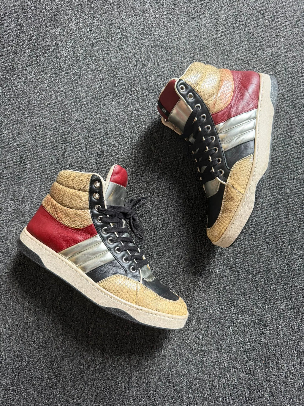 gucci snake print Panel Silver boots