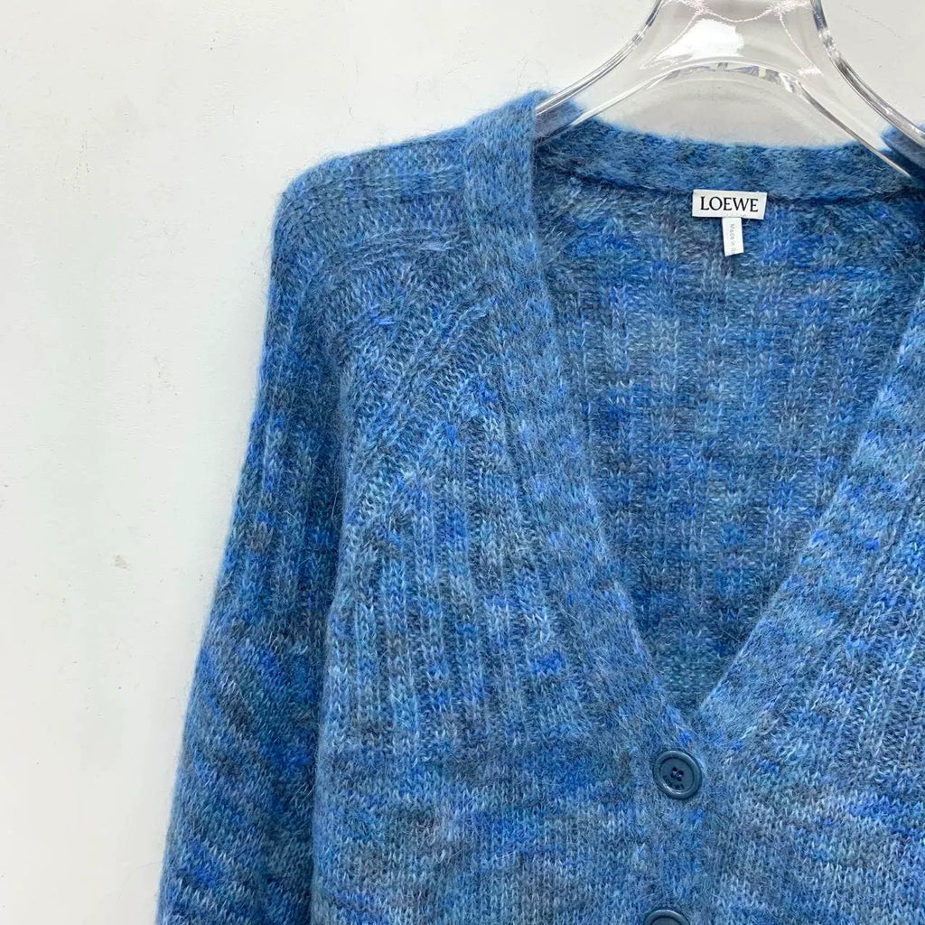 Loewe Navy Blue Mohair V-Neck Single-Breasted Cardigan Jacket
