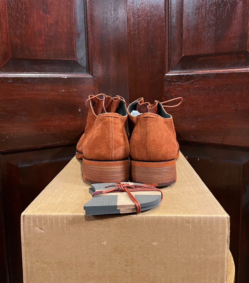 M.A+ Rosso Double Fold Coral Red Suede Derby Shoes