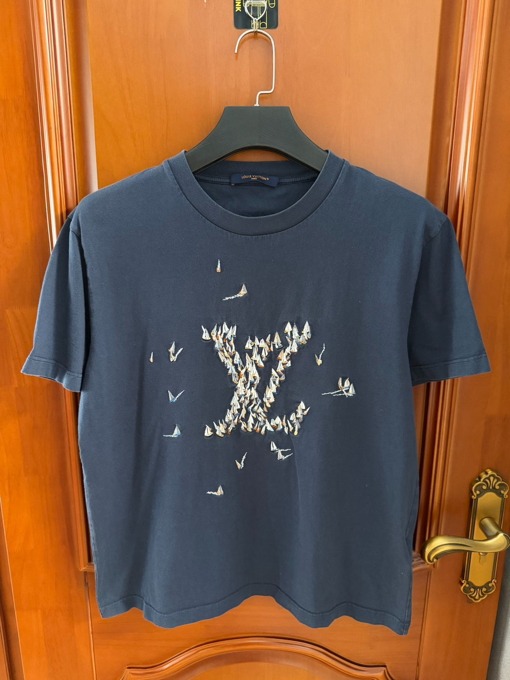 Louis Vuitton Origami Crane Embroidered Full Print Short Sleeve Top