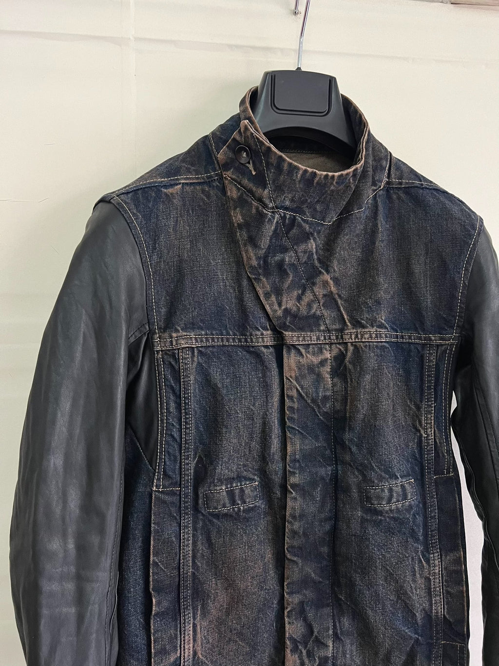 Rick Owens leather-sleeve denim jacket