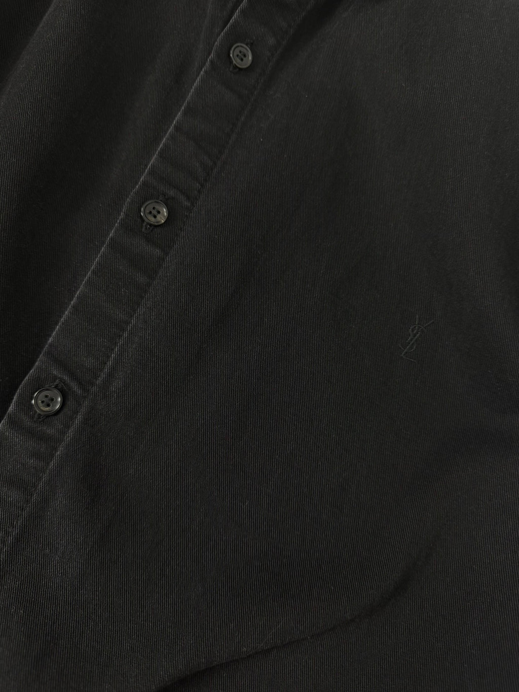 Saint Laurent Slp24fw Embroidered Logo Black Denim Shirt