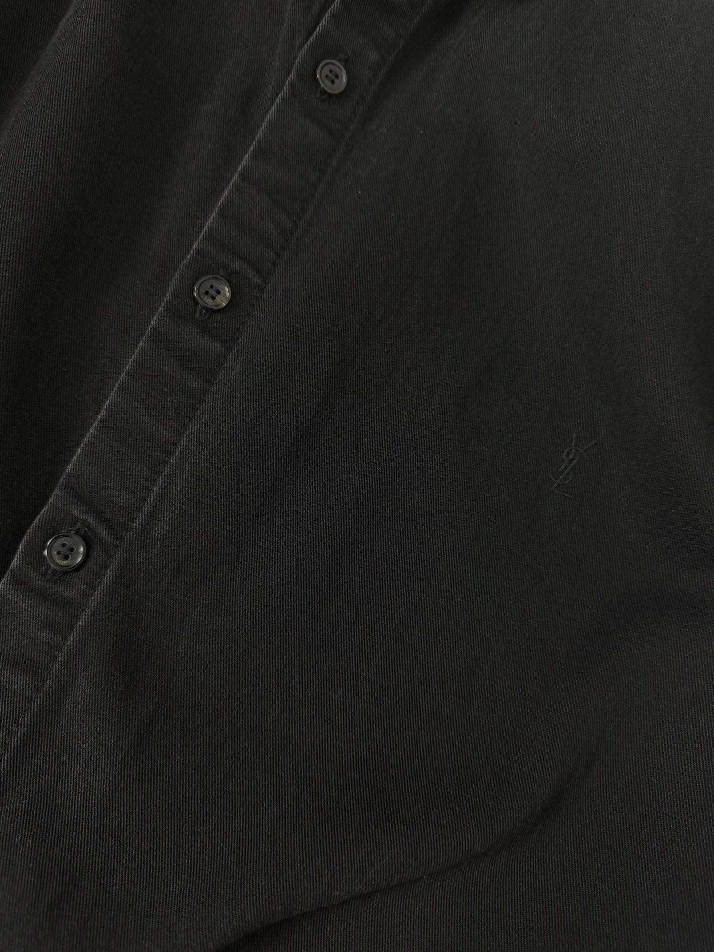 Saint Laurent Slp24fw Embroidered Logo Black Denim Shirt