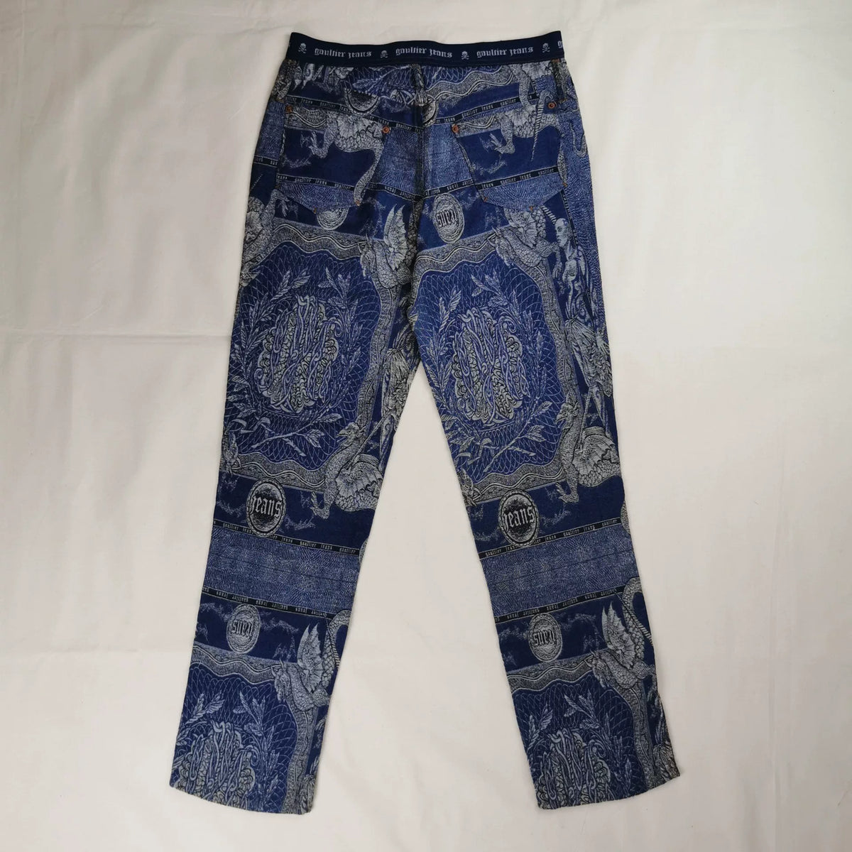 1994 Fall/Winter Jean Paul Gaultier Dragon Slayer Tribal Tattoo Jacquard Jeans