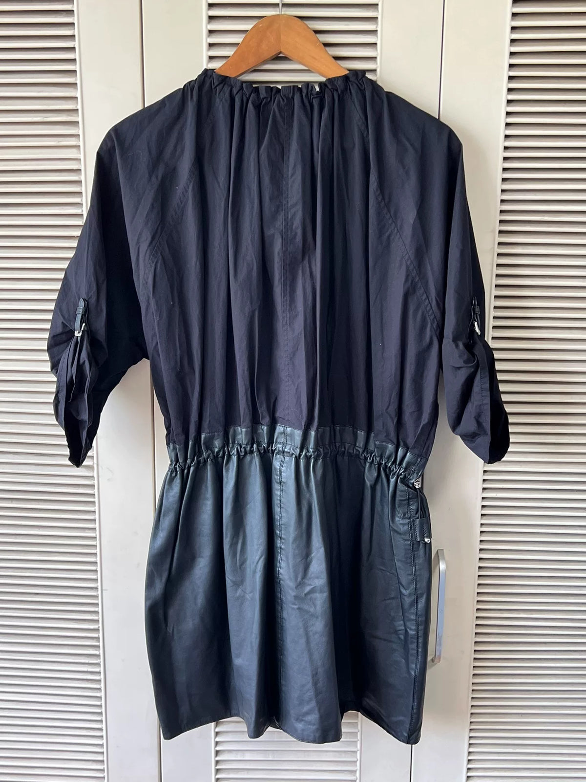 Hermes Pieced Leather Black Panel Runway Drawstring Waist Dress
