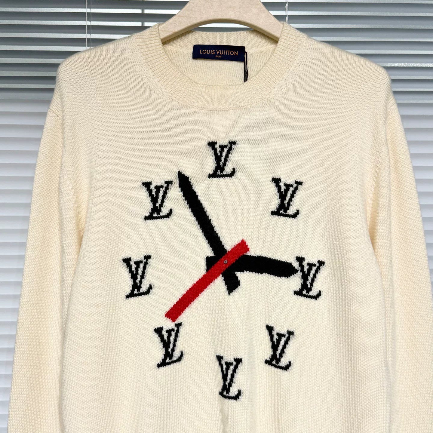 Louis Vuitton Wool Clock Logo Off-White Knit Sweater