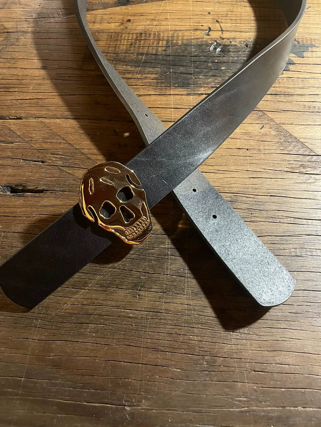 Alexander McQueen Black Gold Skull Calfskin Belt