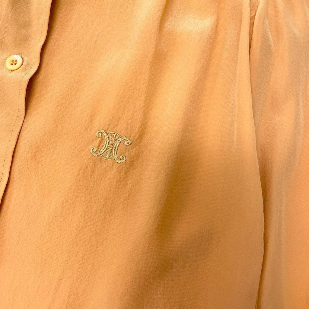 Celine 1990s Silk Logo Embroidered Long Sleeve Shirt