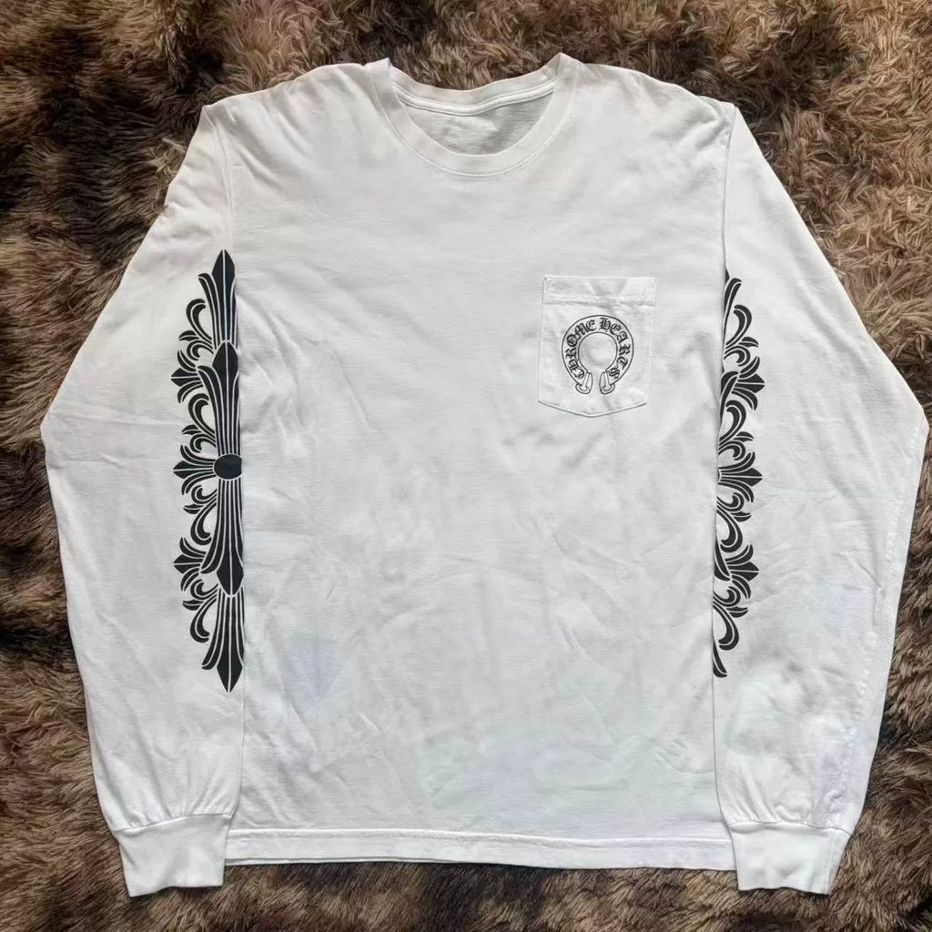 Chrome Hearts White Horseshoe Qilin Arm Long Sleeve Top