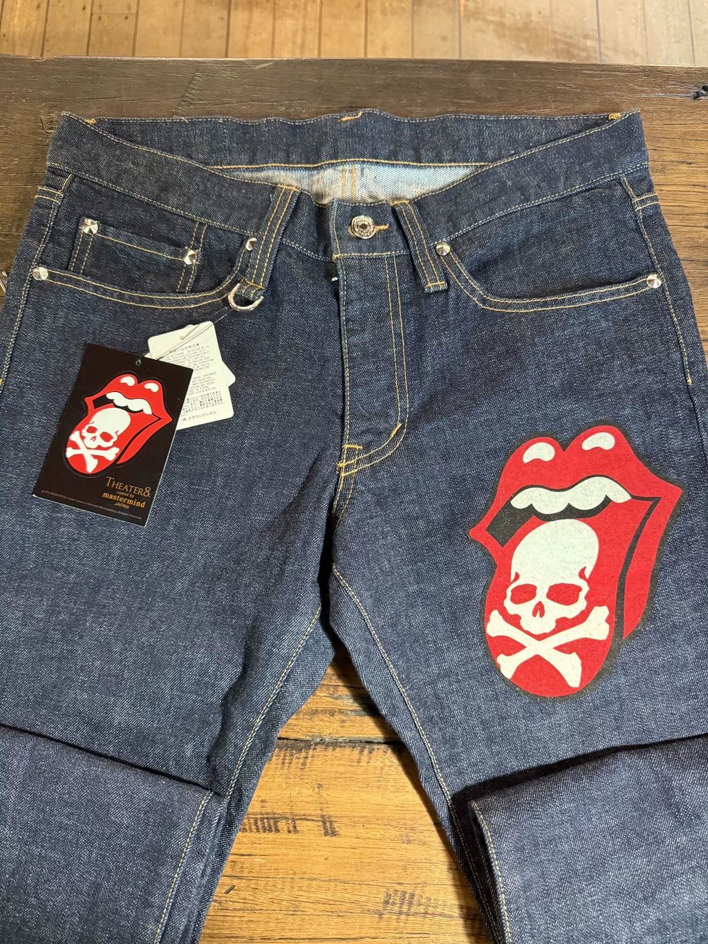 mastermind Japan × Theater8 Rolling Stones Navy Blue One Wash Cotton Denim Jeans