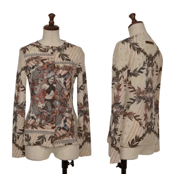 Jean Paul Gaultier Vintage Beige Portrait Print Cardigan