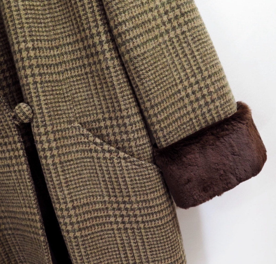 Comme Des Garçons 1970s Wool Plaid Faux-Fur Trimmed Coat