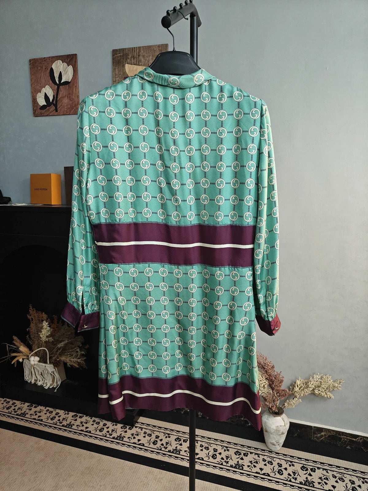 Gucci Green All-Over Logo Silk Dress