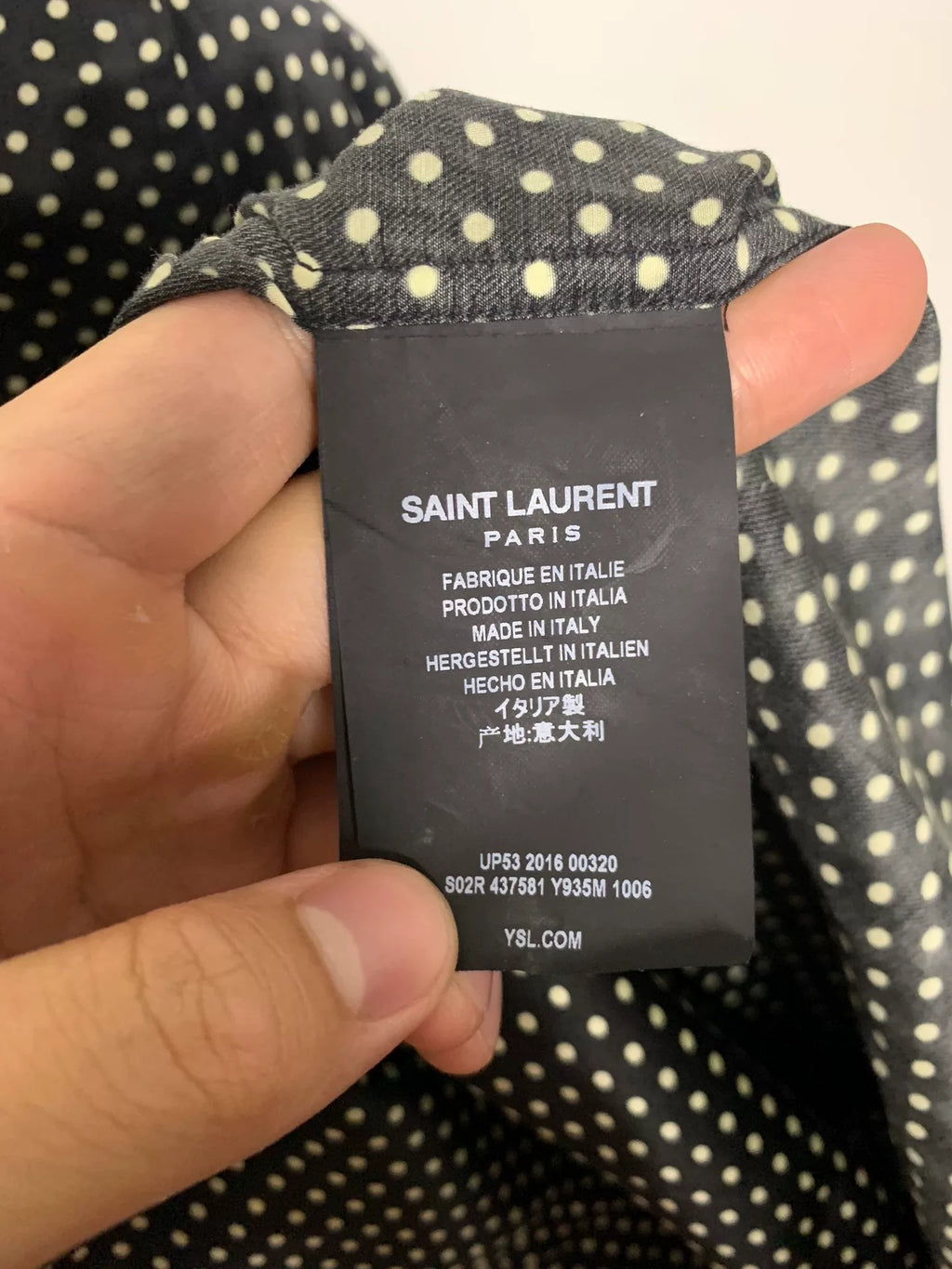 Saint Laurent 16FW Black White Silk Polka Dot Look Shirt