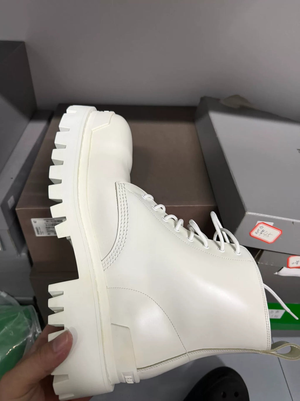 Balenciaga Strike White Platform Combat Boots
