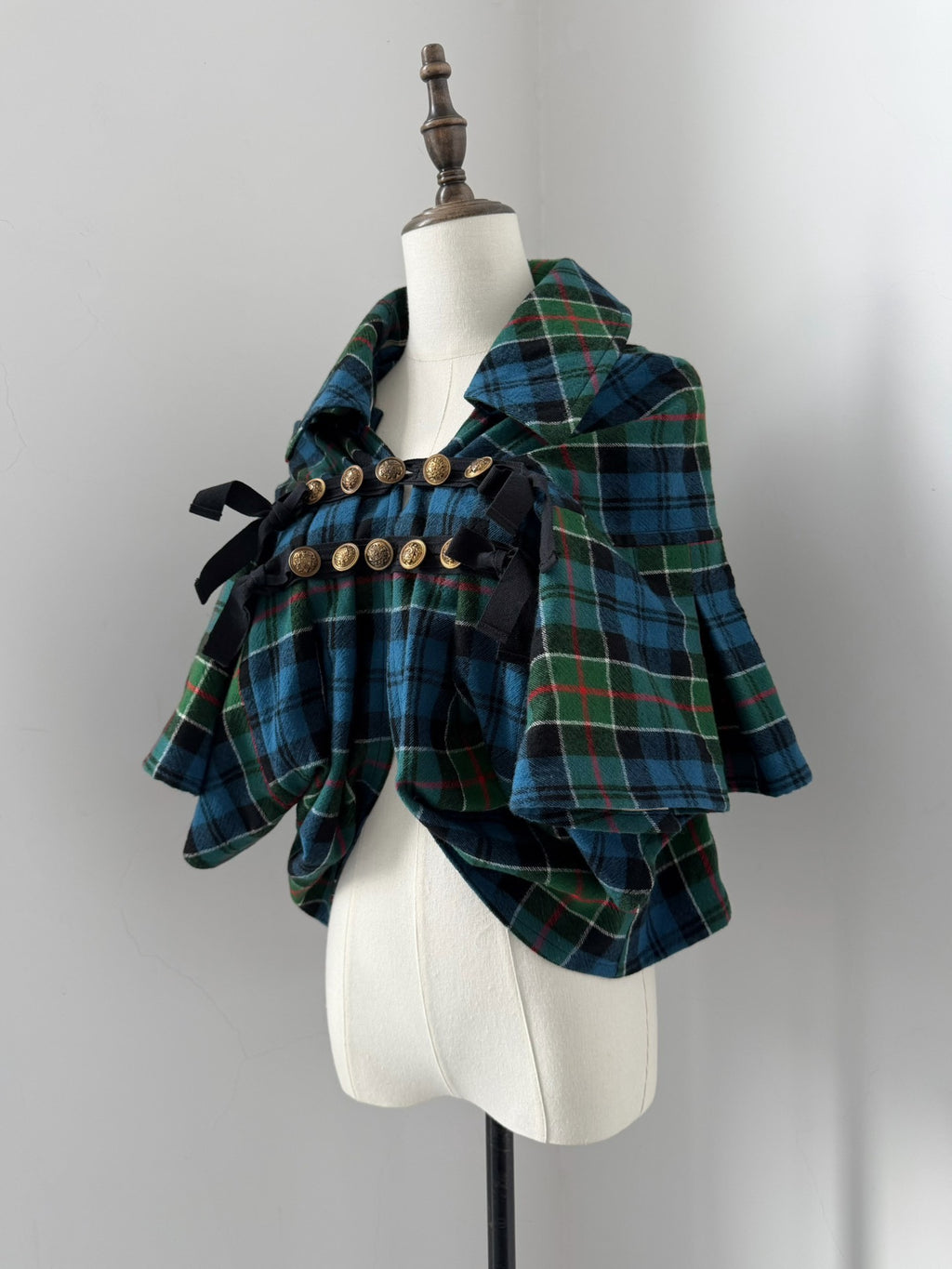 Comme Des Garcons Plaid Top Wool Cape Coat