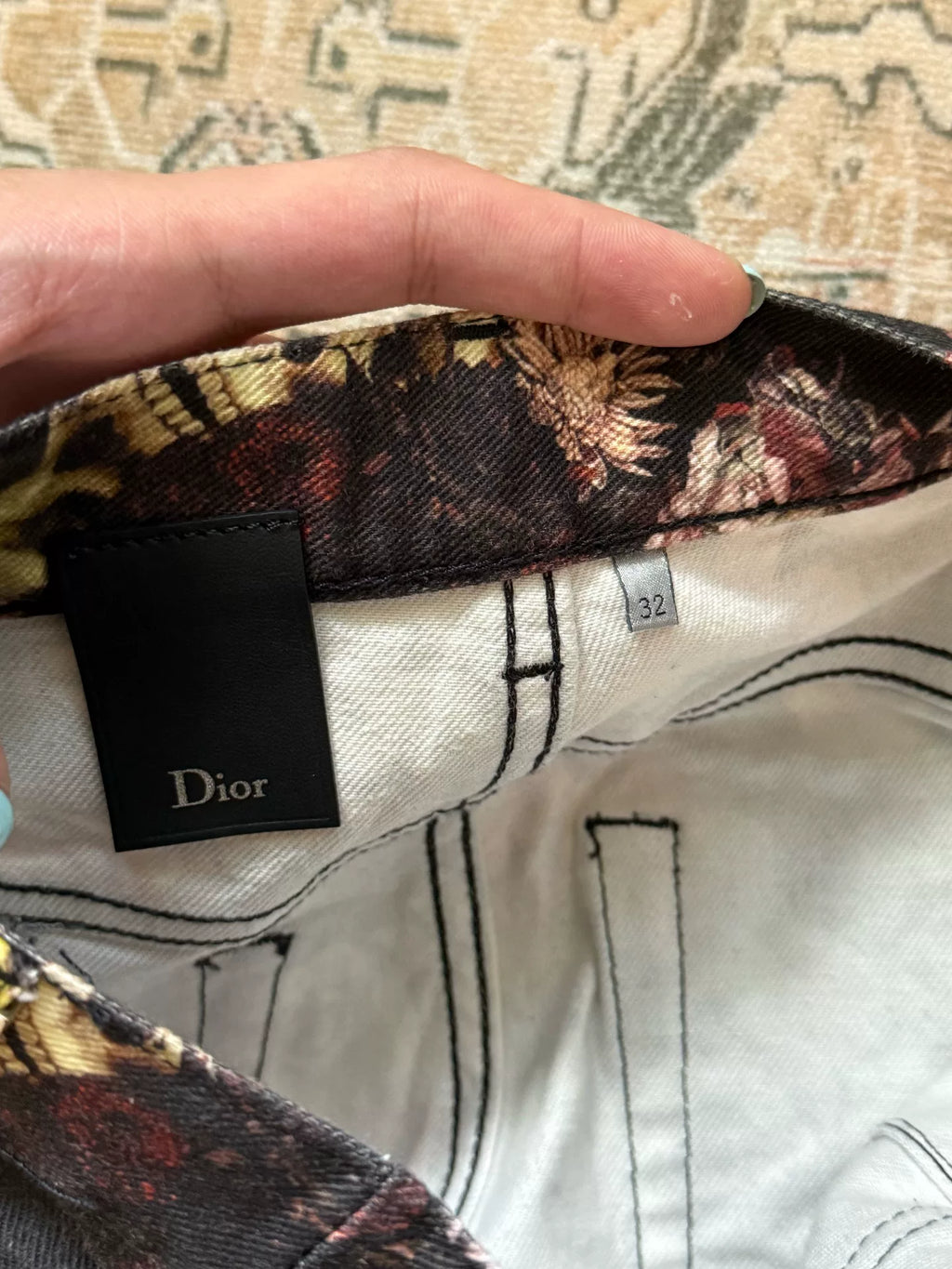 Dior Homme Black Floral Skull Skinny Jeans