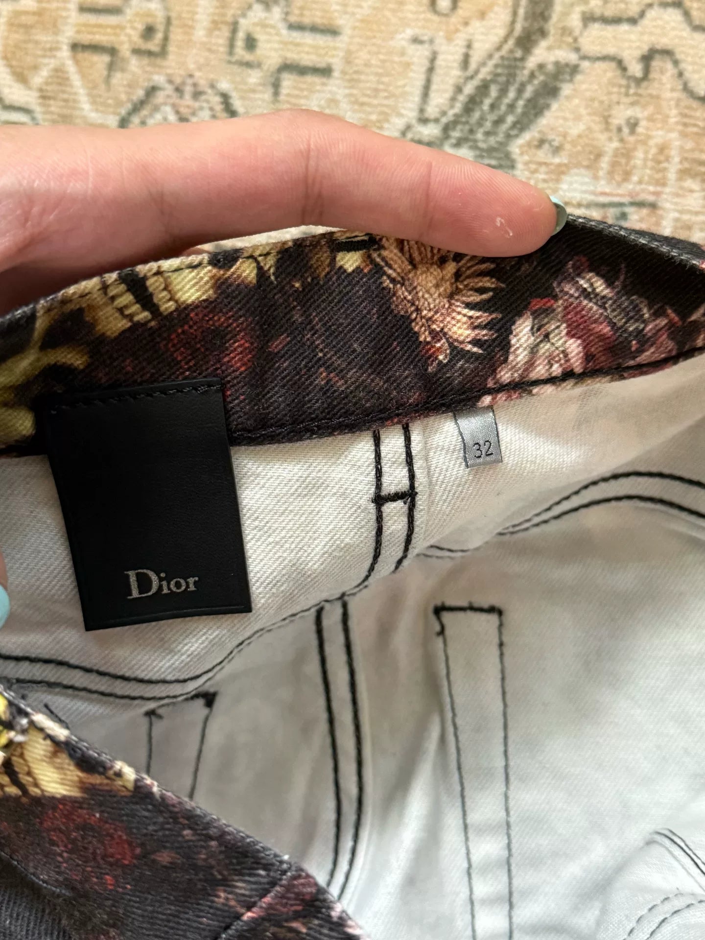 Dior Homme Black Floral Skull Skinny Jeans