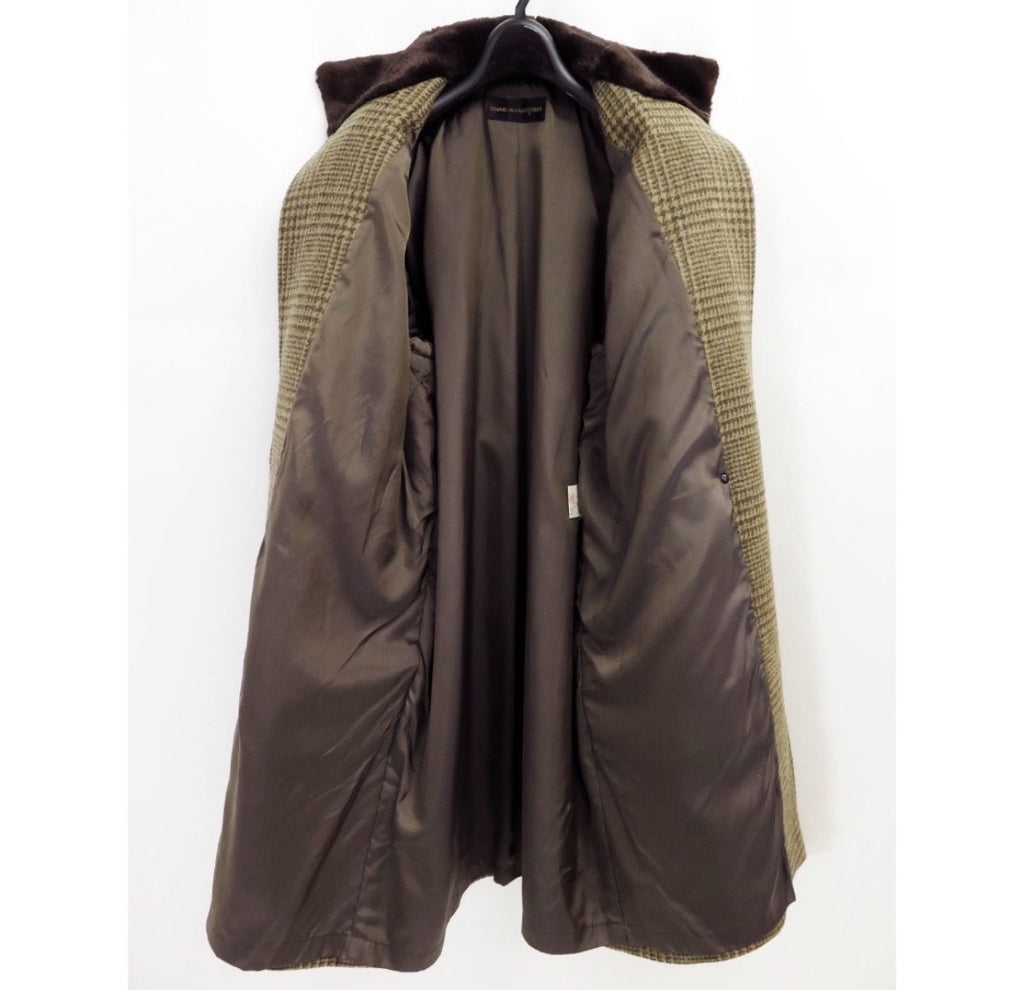 Comme Des Garçons 1970s Wool Plaid Faux-Fur Trimmed Coat
