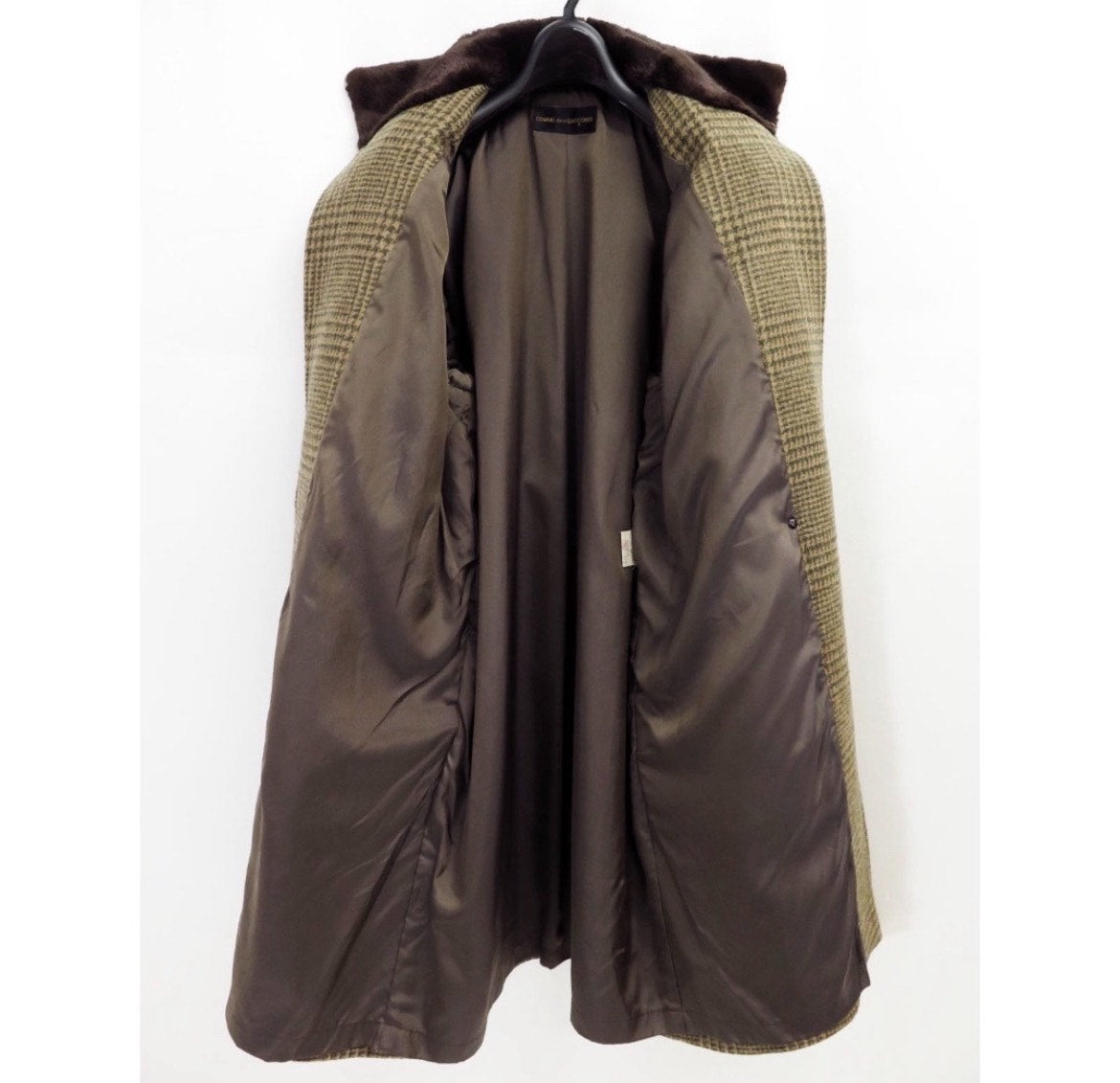 Comme Des Garçons 1970s Wool Plaid Faux-Fur Trimmed Coat