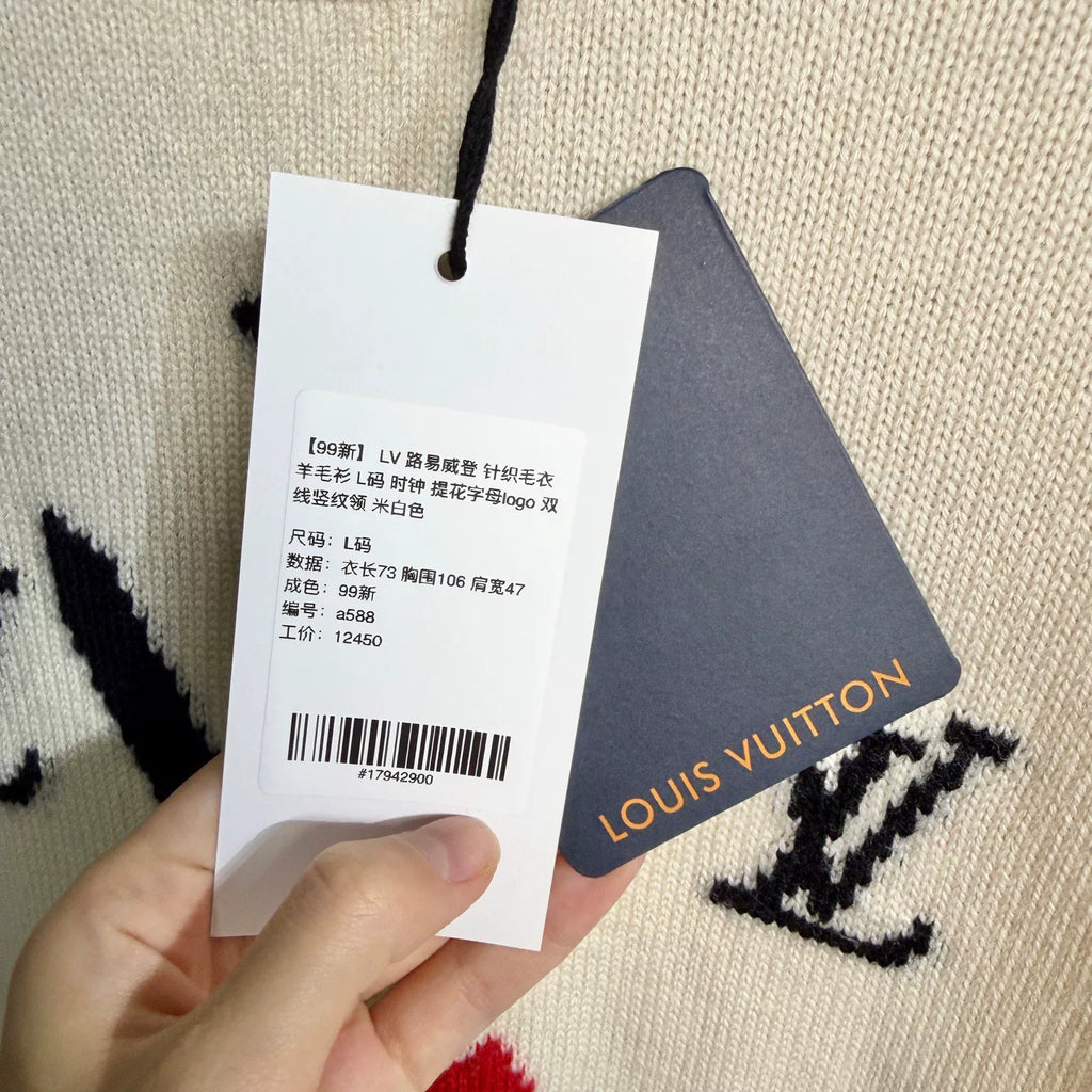 Louis Vuitton Wool Clock Logo Off-White Knit Sweater