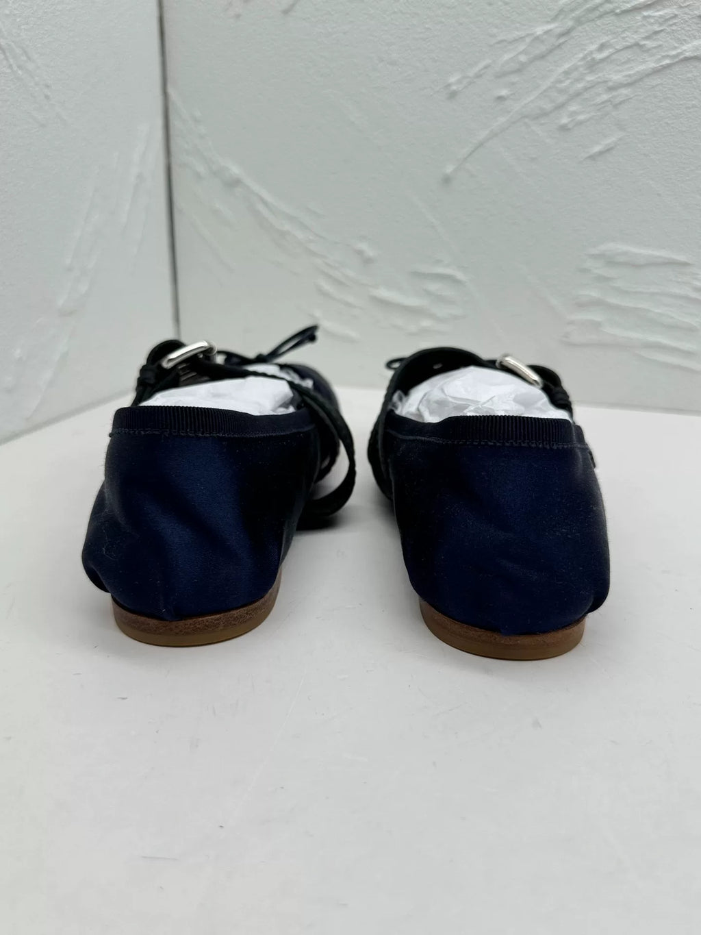 Miu Miu Navy Blue Satin Leather Bow Mary Janes