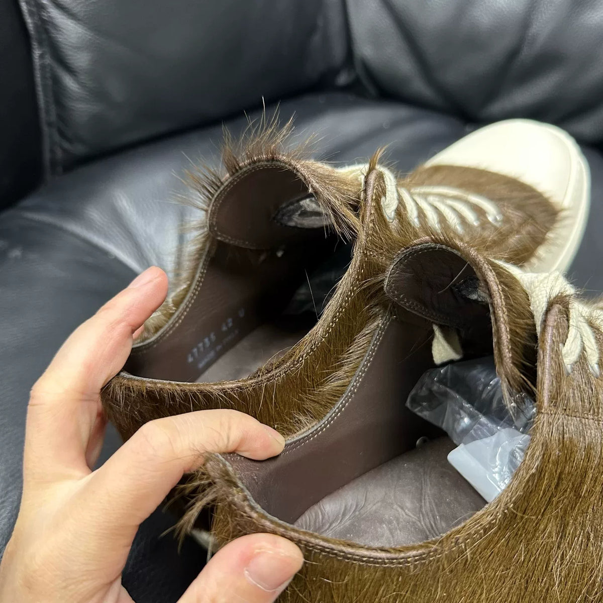Rick Owens Brown Mohair Low-Top Sneakers