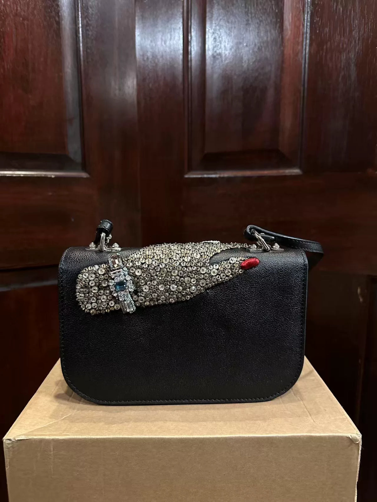 Alexander McQueen FW16 Black Full Crystal Lambskin Shoulder Bag