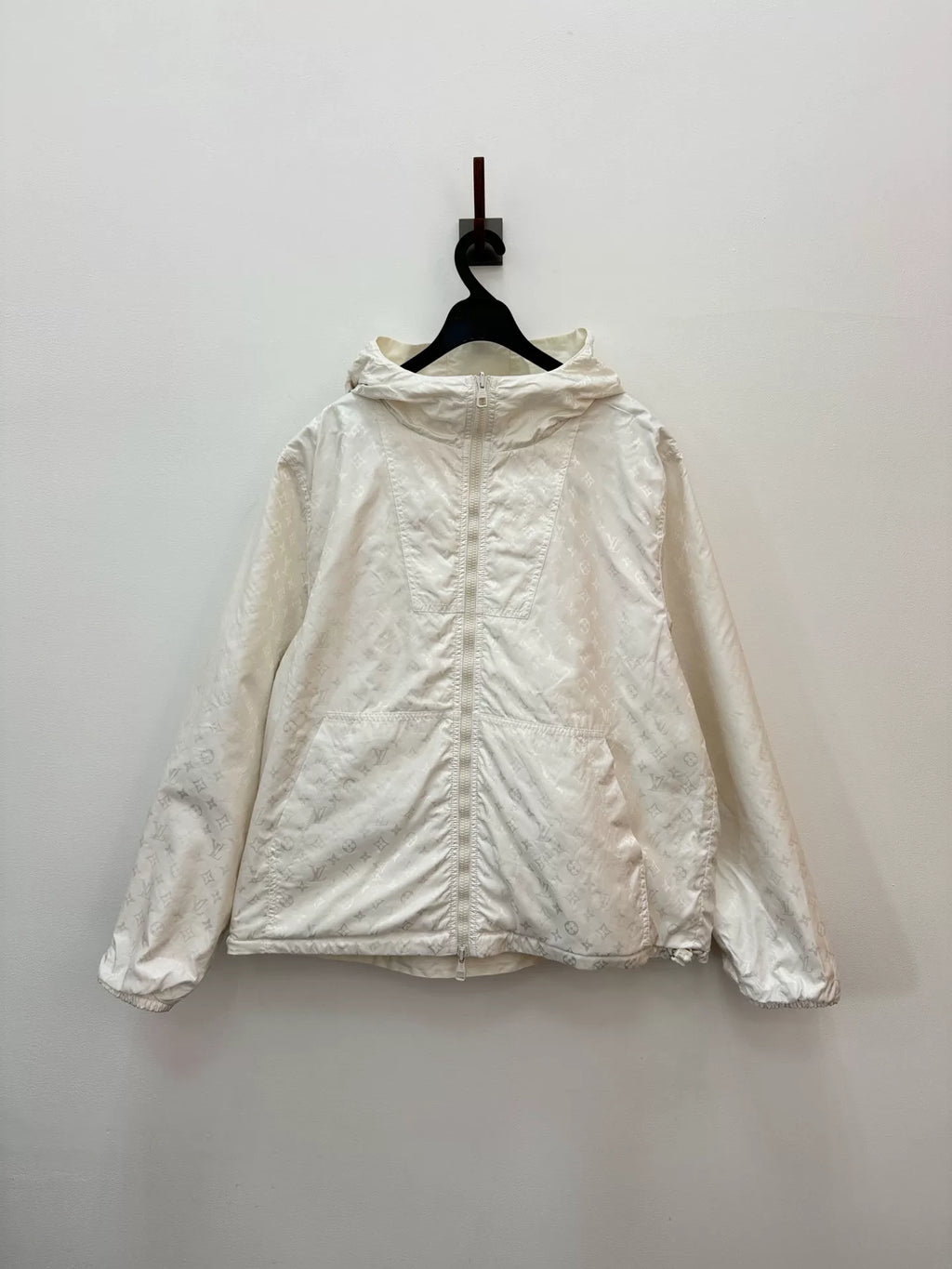 Louis Vuitton FW23 White Monogram Hooded Zip-Up Jacket