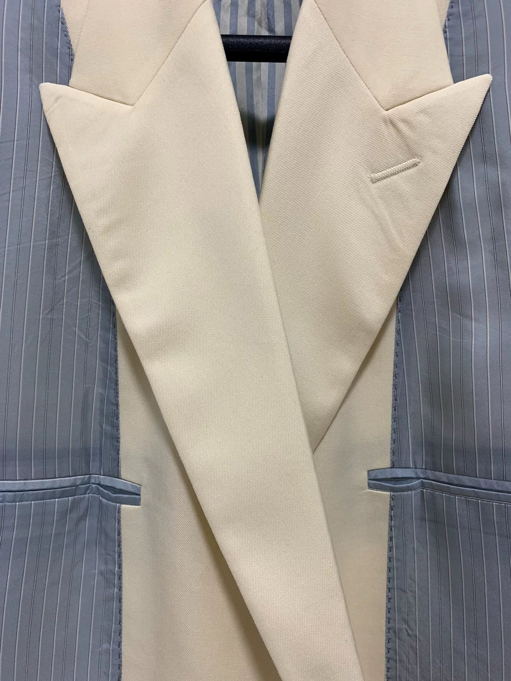 Dior Men 19SS Runway Peak Lapel Striped Color-Block Silk Wool Suit