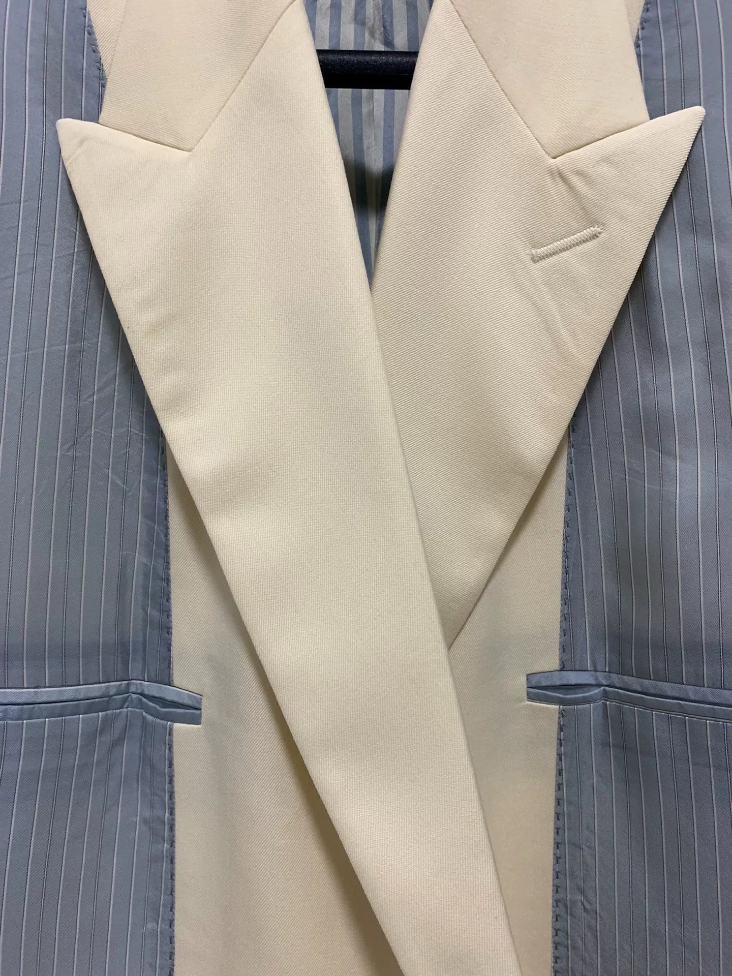 Dior Men 19SS Runway Peak Lapel Striped Color-Block Silk Wool Suit