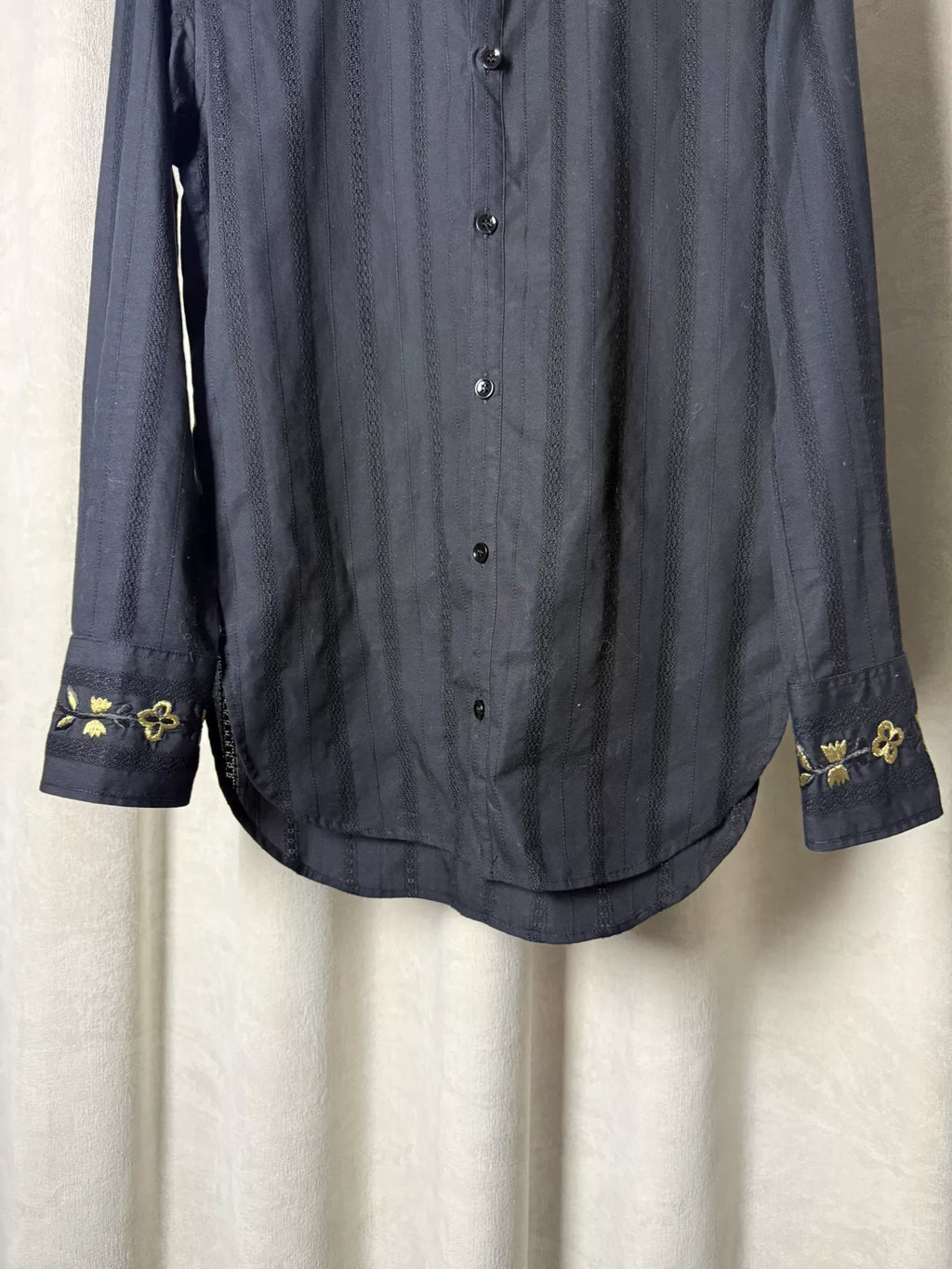 Saint Laurent 18AW Black Floral Embroidered Shirt by Anthony Vaccarello