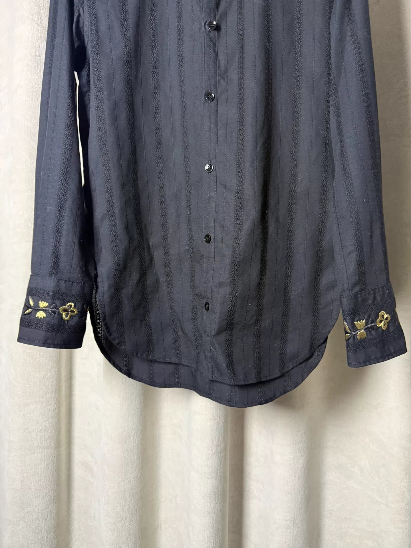 Saint Laurent 18AW Black Floral Embroidered Shirt by Anthony Vaccarello