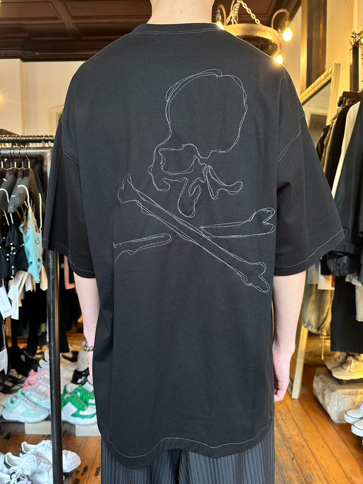 mastermind Japan FW25 Black Hand-Embroidered Logo Boxy Stitch Cotton Top