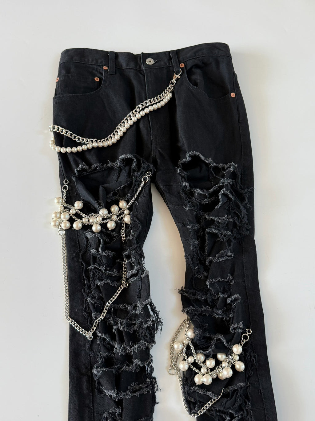 Junya Watanabe 23SS beaded distressed ripped jeans