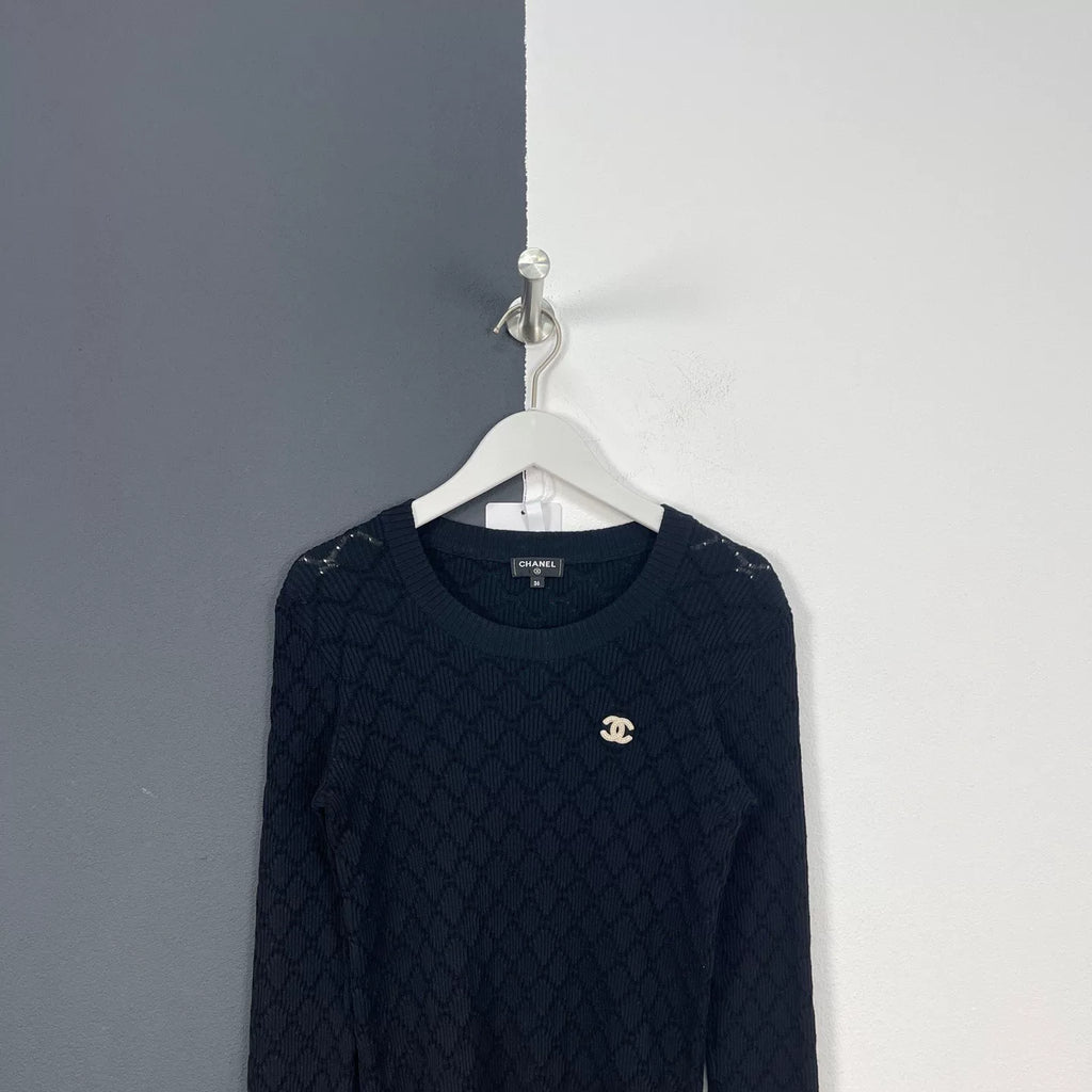 Chanel Quilted Logo Knit Long Sleeve Top