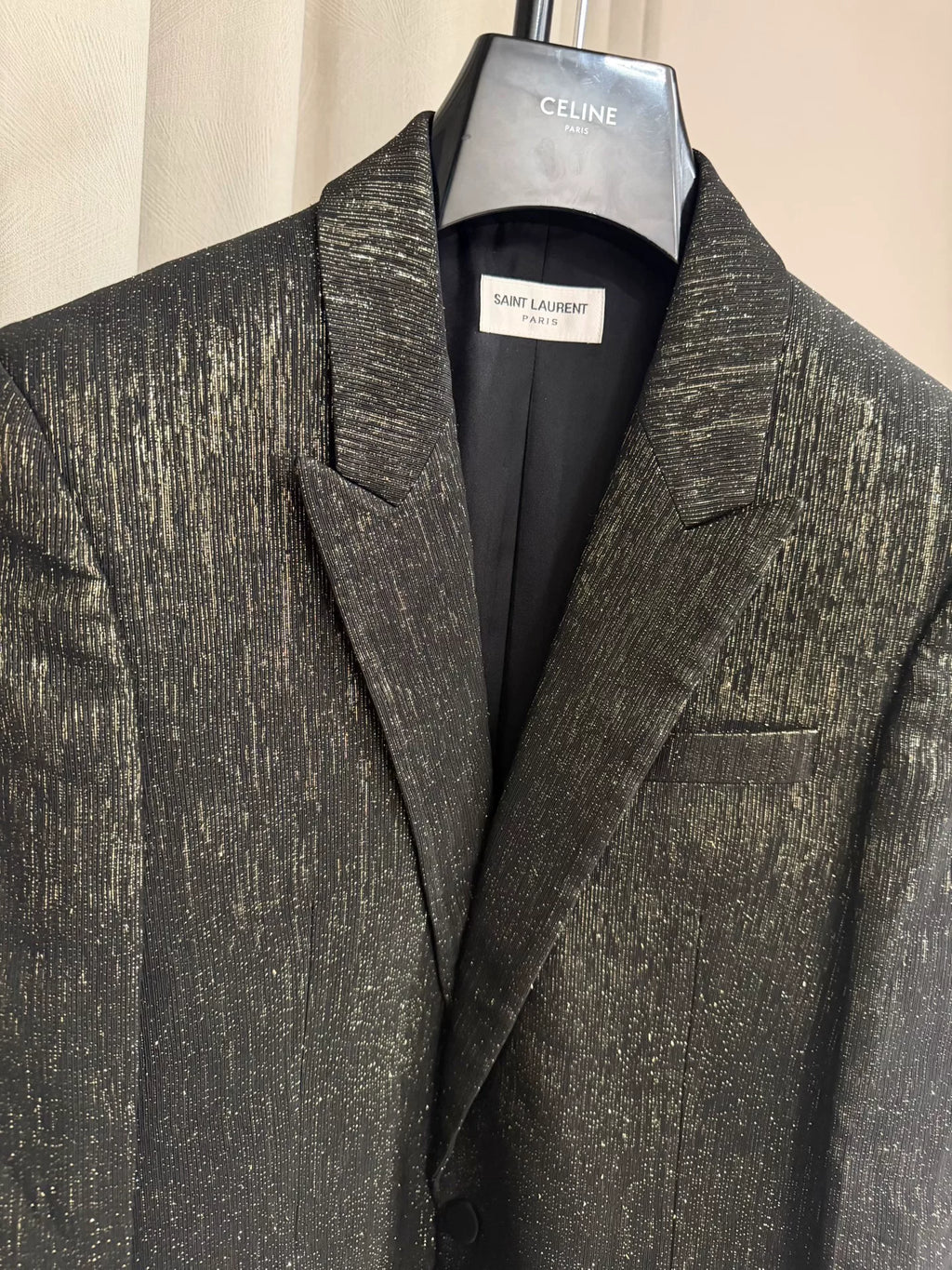 Saint Laurent SS20 Black Gold Thread Jacquard Blazer