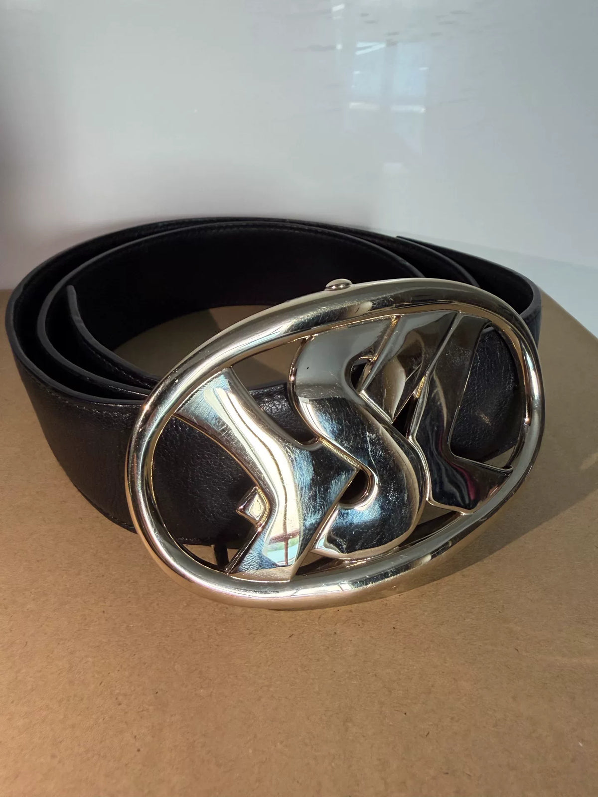 AW2003 Yves Saint Laurent Silver Buckle Leather Belt