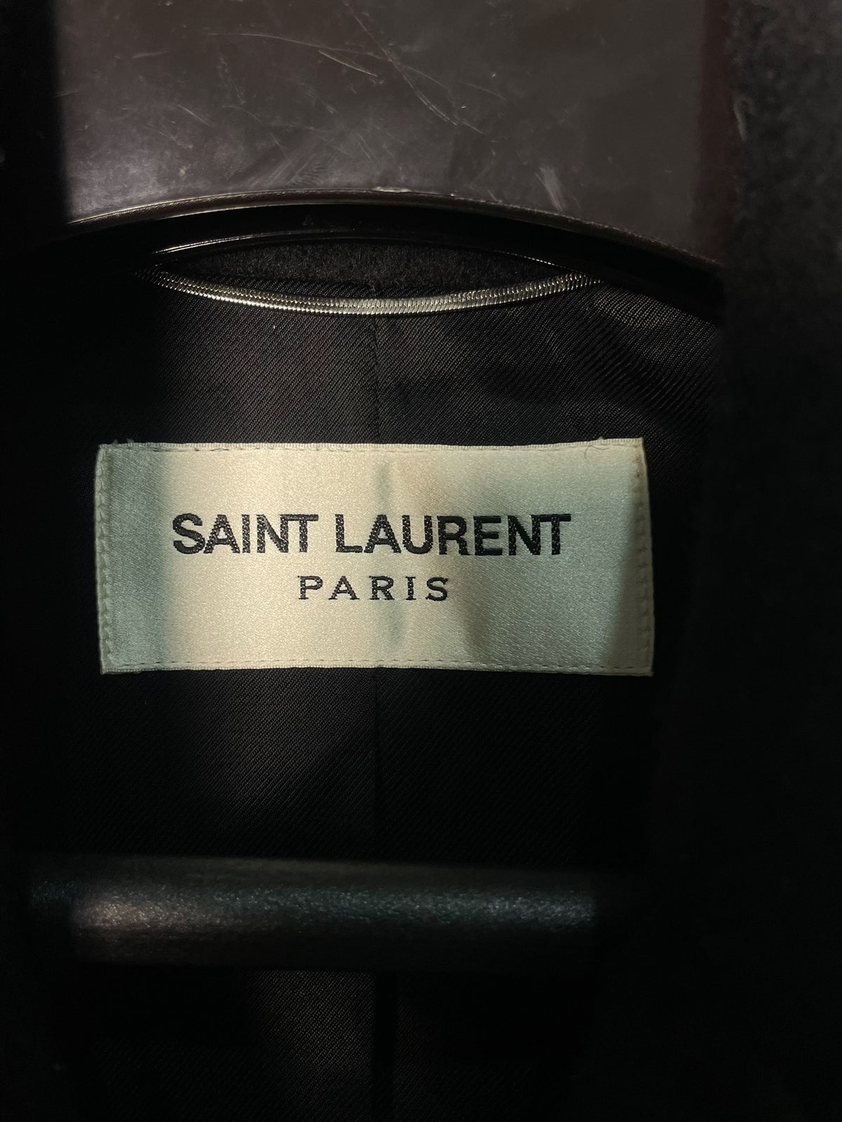 Saint Laurent FW14 Black Wool Anchor Button Double-Breasted Coat