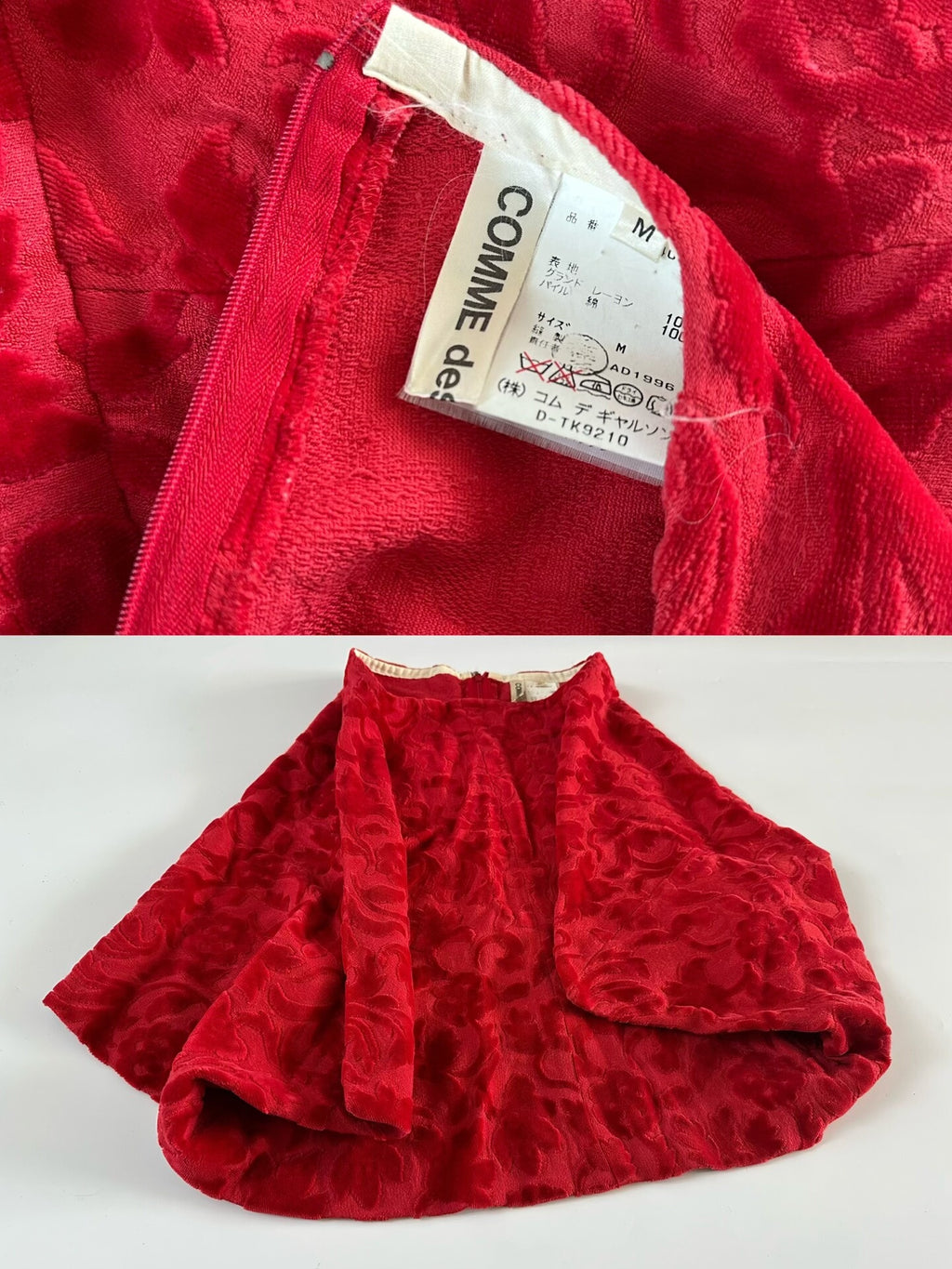 Comme Des Garcons Rei Kawakubo 1996 Main Line Red Flower Flocked Skirt
