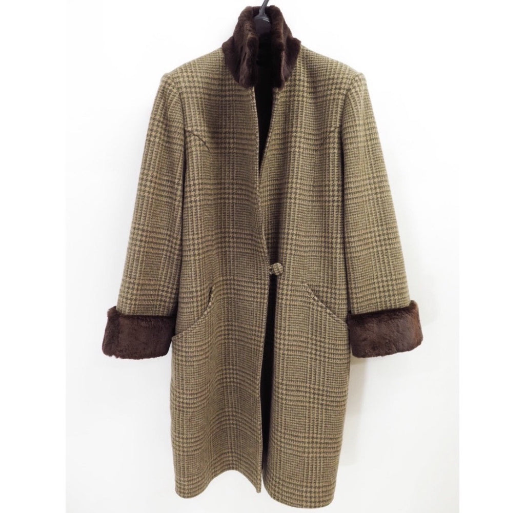 Comme Des Garçons 1970s Wool Plaid Faux-Fur Trimmed Coat