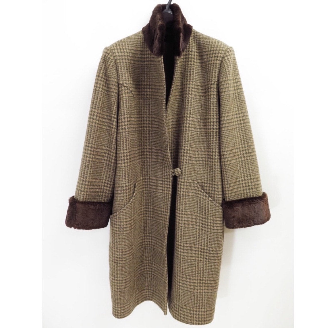 Comme Des Garçons 1970s Wool Plaid Faux-Fur Trimmed Coat