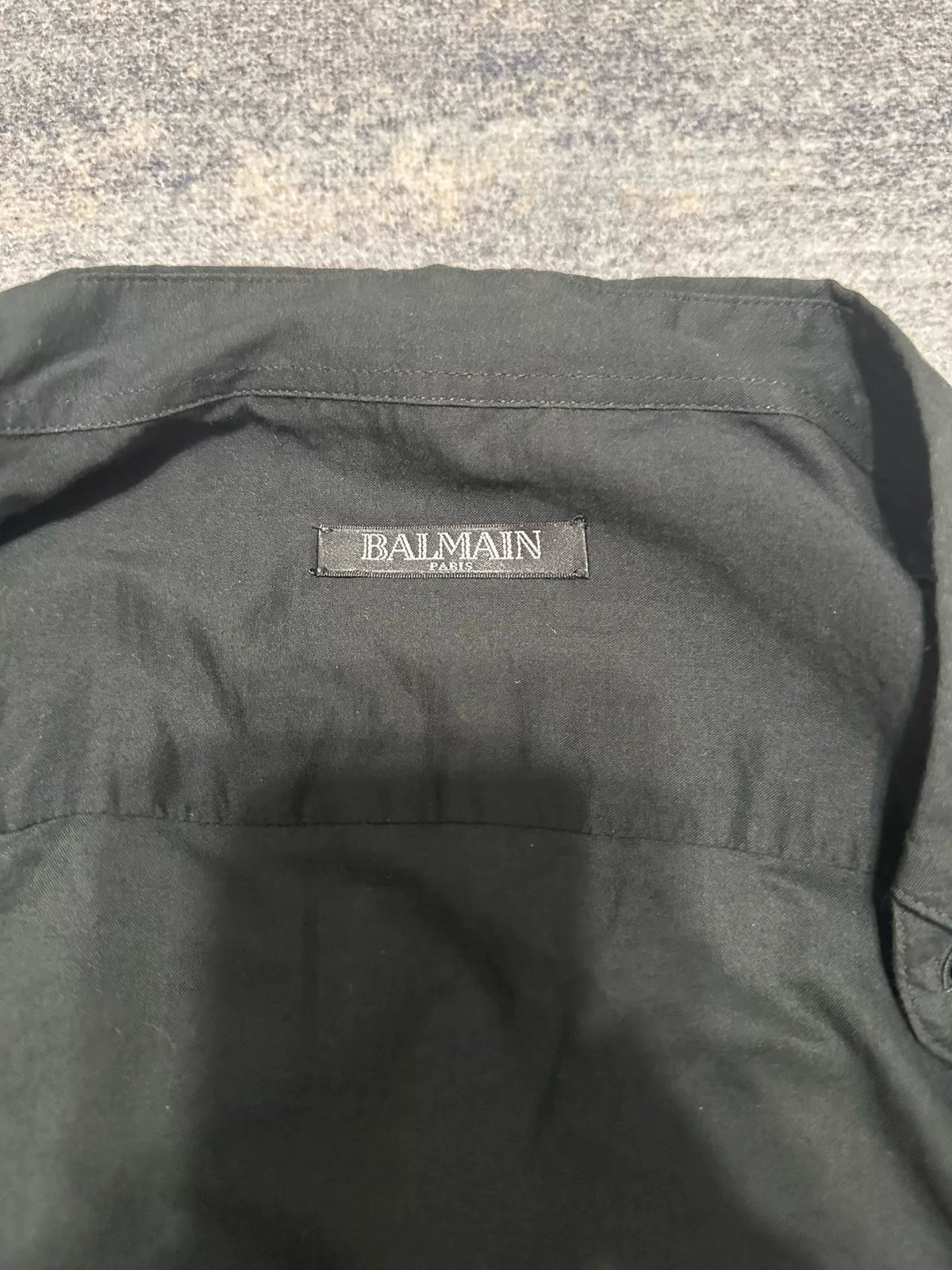 Balmain Fw1 FW17 Black Draped Hidden Placket Cotton Shirt