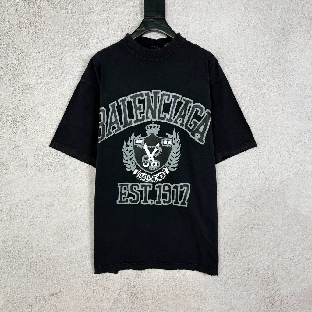 Balenciaga Black Logo Scissor Graffiti Print Short Sleeve Top