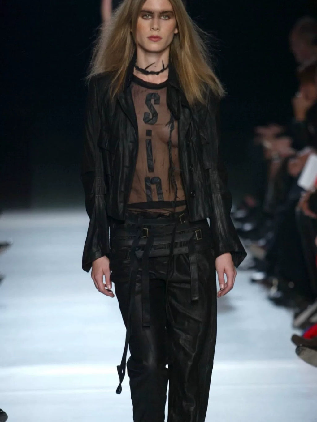 Ann Demeulemeester SS03 Black Burnt Lambskin Strap Skirt