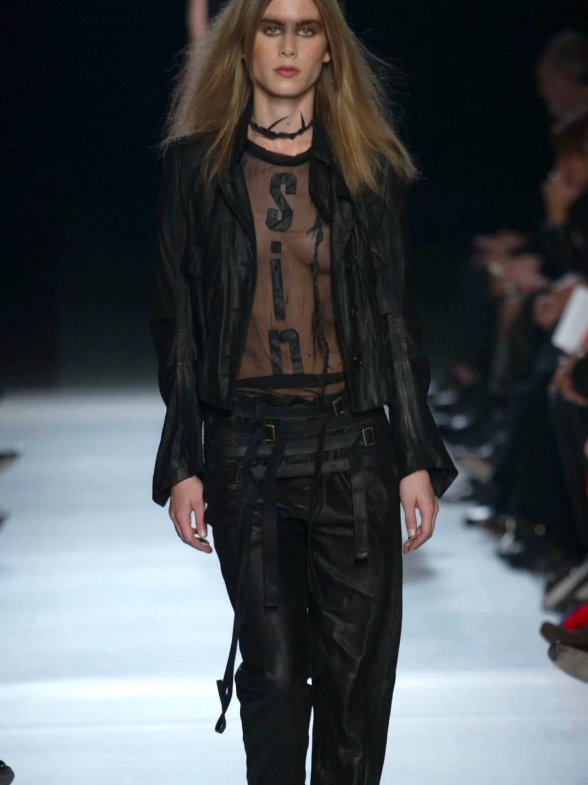 Ann Demeulemeester SS03 Black Burnt Lambskin Strap Skirt