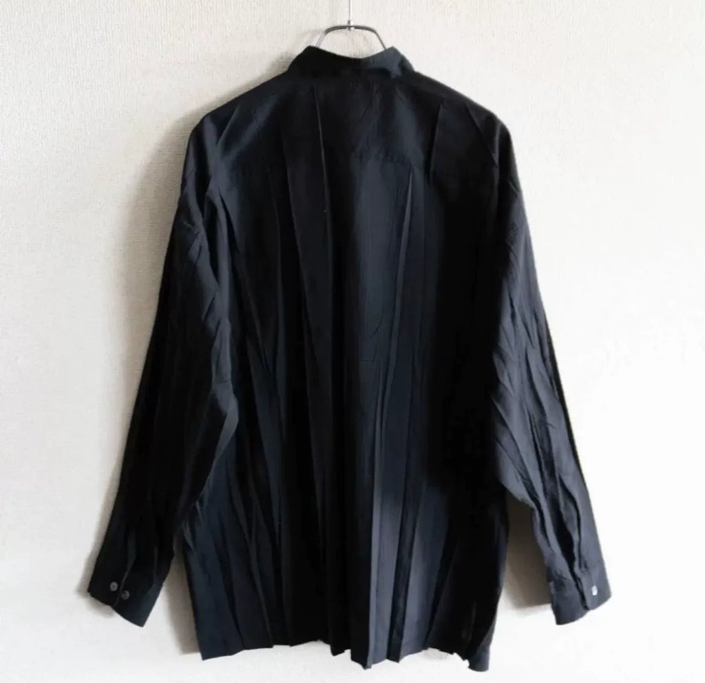 Issey Miyake Black Pleated Long Sleeve Shirt