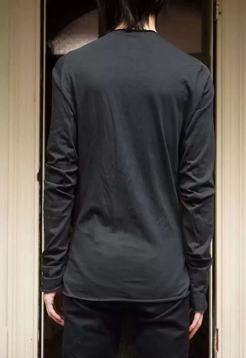 M.A+ FW16 Black Square Neck Longsleeve Tight Linen Tee