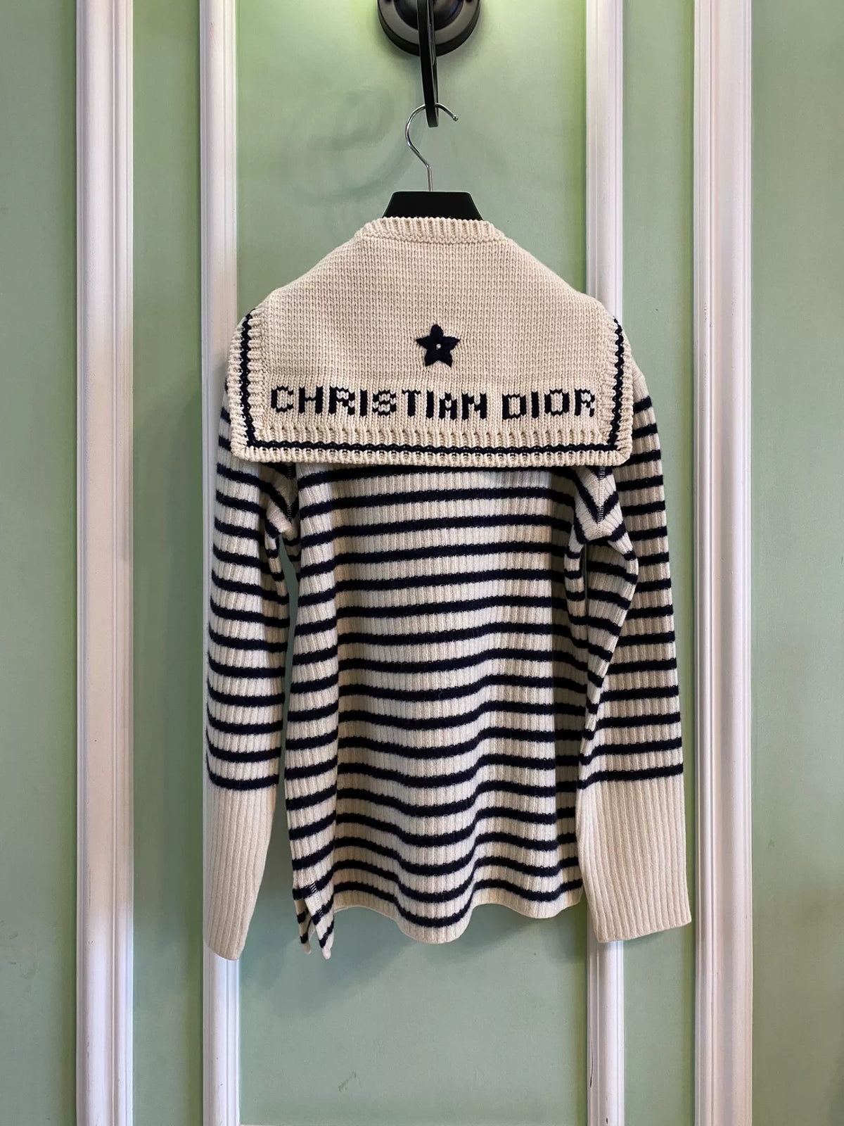 Dior Navy Blue Striped Wool Cashmere Sweater