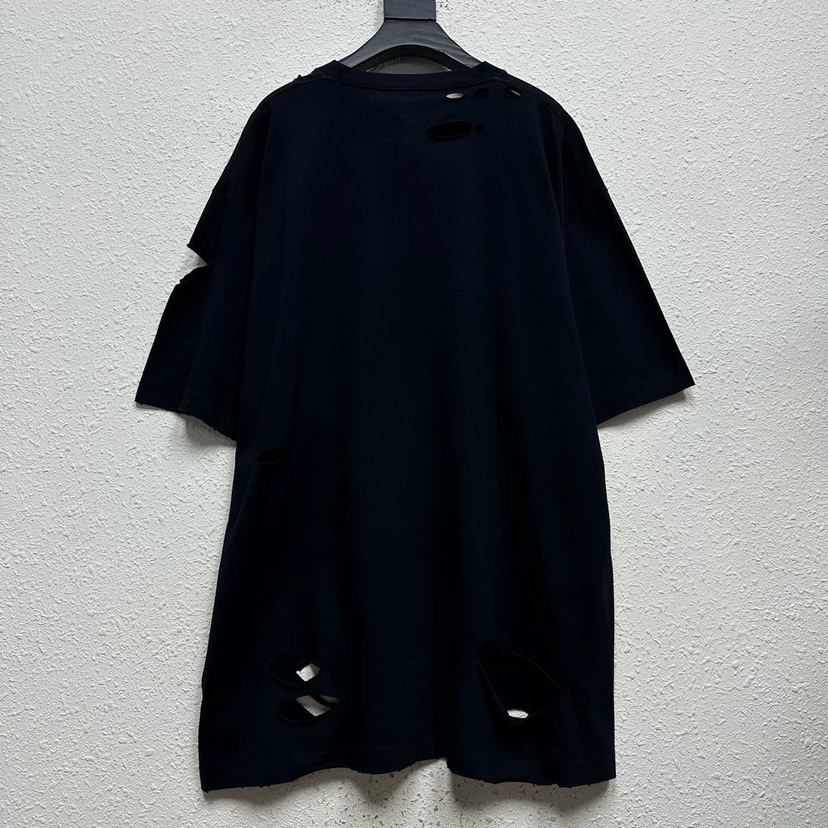 Balenciaga Black Big Distressed Logo Short Sleeve Top